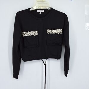 PASTEL SMALL Black Cropped Sweatshirt with Pearl Accents